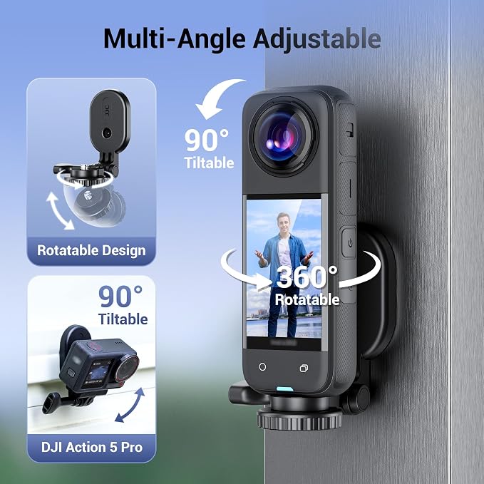 JJC Magnetic Mount Stand for Insta360 X5 X4 X3 DJI Osmo Pocket 4 3 Osmo 360 | for Gopro Hero Insta 360 ACE, Strong Magnet Base Holder with 1/4 Screw, Action Camera Vlog Accessories - Image 4