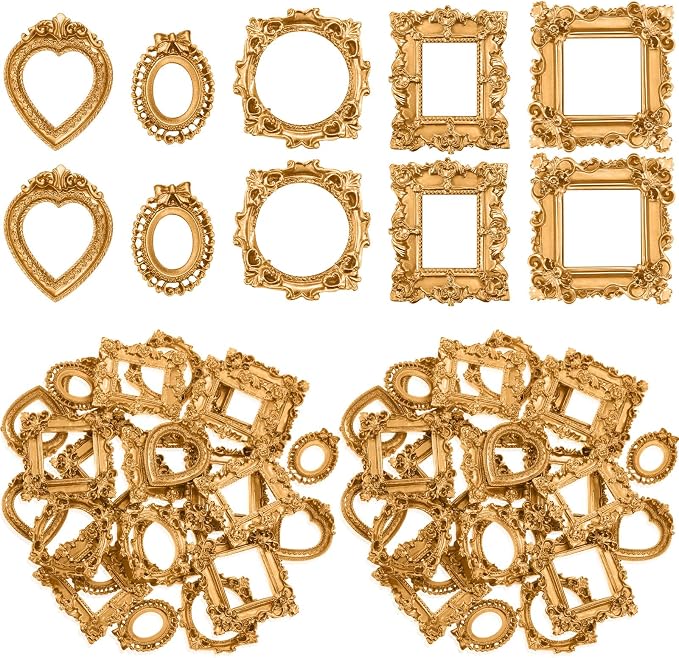 Vicenpal 80 Pcs Gold Mini Vintage Picture Frames Bulk | Small Vintage Photo Frames, Antique, Resin, Baroque, Ornate, Cute Wallet Size, for DIY Jewelry Gifts Christmas Wedding Decor by Vicenpal