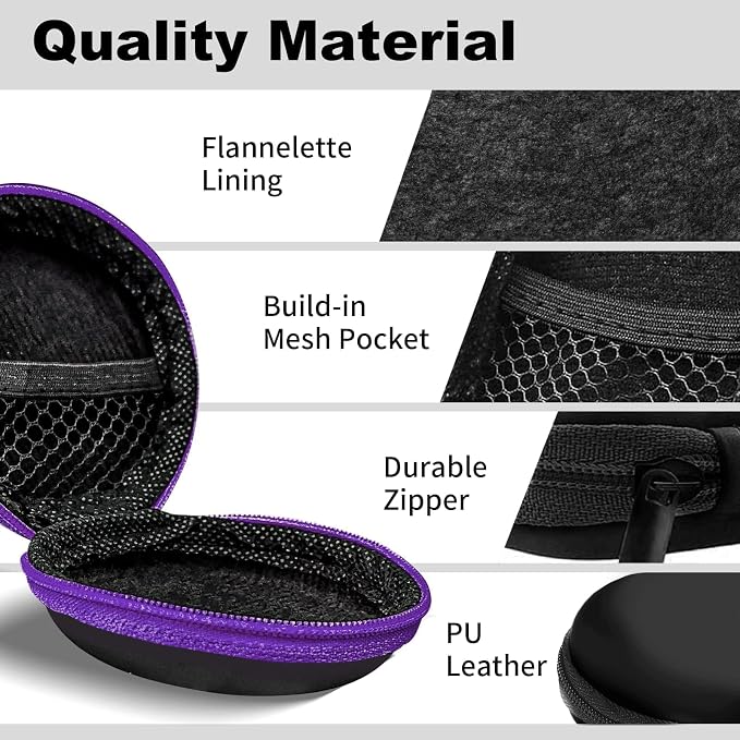 2Pack Round Earbud Case Portable EVA Carrying Case Storage Bag Cell Phone Accessories Organizer with Carabiner for Earphone, Earbud, Earpieces, SD Memory Card, Camera Chips, Black/Purple - Image 5