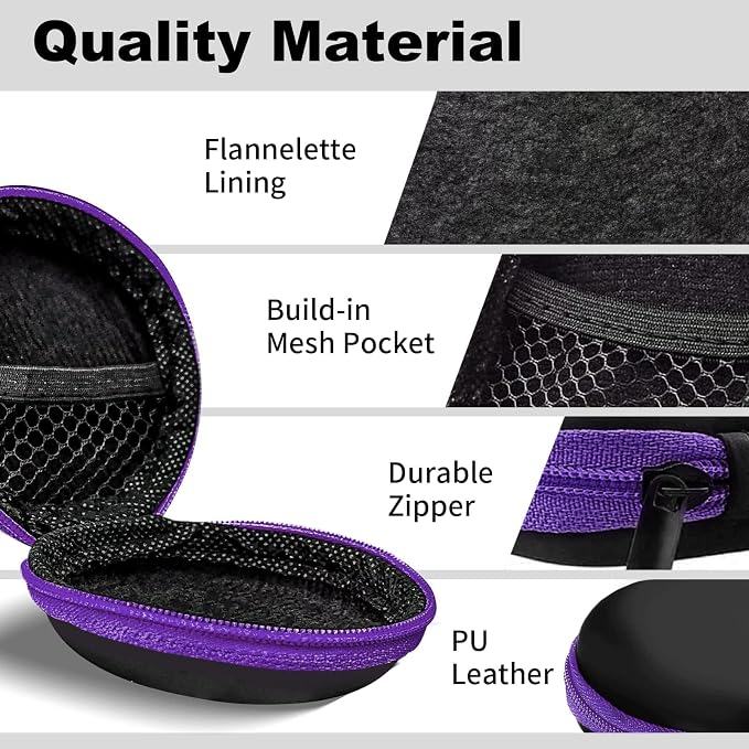 Round Earbud Case Portable EVA Carrying Case Storage Bag Cell Phone Accessories Organizer with Carabiner for Earphone, Earbud, Earpieces, SD Memory Card, Camera Chips, Purple - Image 5