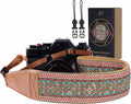 Padwa Lifestyle Matte Gold Camera Strap - 2" Full Grain Leather Ends Camera Straps for Photographers, Vintage Embroidered Cotton Weave Soft Suede Fabric Padded Strap Quick Release fits All Cameras by PadwaLifestyleCameraStrap