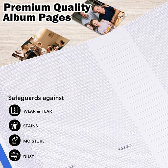 Photo Album 4x6 Vertical 600 Photos with Writing Space, Blue | Linen Cover, Acid-Free Pages, Clear PP Pockets, Memo Writing Space, Front Display Window, Family, Wedding & Travel Memories - Image 6