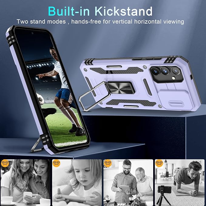 DEERLAMN Case for Samsung Galaxy S25 Plus/S24 Plus 6.7-Inch with Slide Camera Cover+Screen Protector(1 Pack), Rotated Ring Kickstand Military Grade Shockproof Protective Cover-Light Purple - Image 5