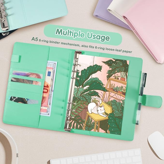 WITHYU A5 Card Collector with 30 Pack 4-Pocket Pages, 6 Ring Binder Album with 240 Card Slots, PU Leather Binder Cover with Magnetic Buckle Closure (Green) - Image 7