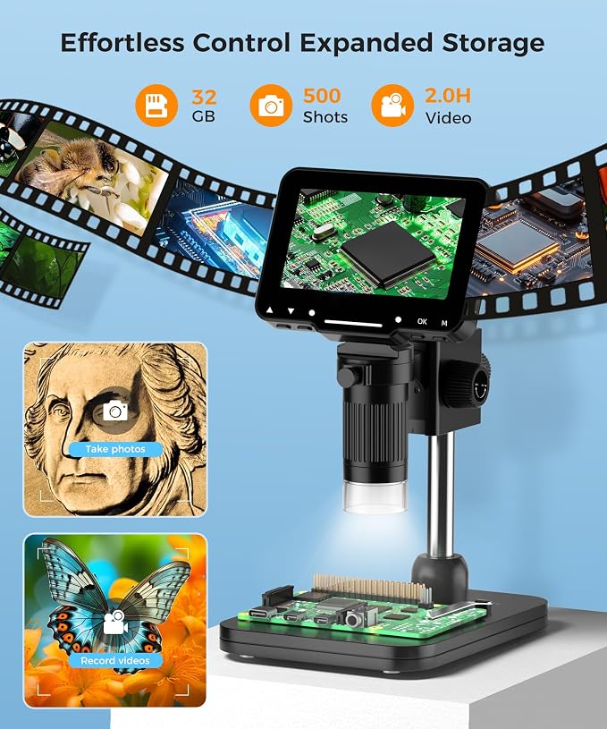 PalliPartners Digital Microscope for Coins with Light HD Screen | 4.3 Inch 1080P HD Screen, 10MP Camera, 1-1000X Zoom. Wireless USB Digital Microscope with Video Recorder for Inspection - Image 6