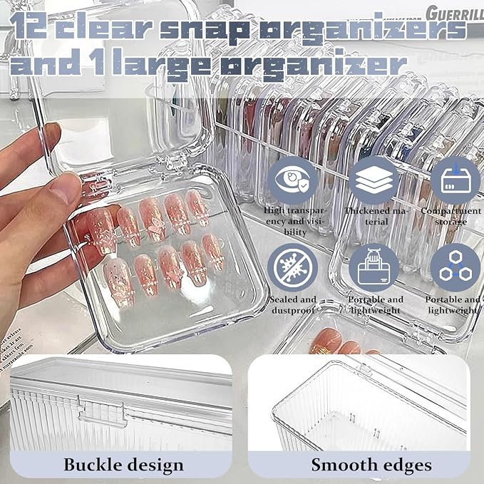 Press on nail storage 12 PCS Acrylic Nail Storage Box - Portable Versatile Organizer for Press - On Nails, Jewelry and More with 60 Pcs Adhesive Double Sided Tape - Image 3