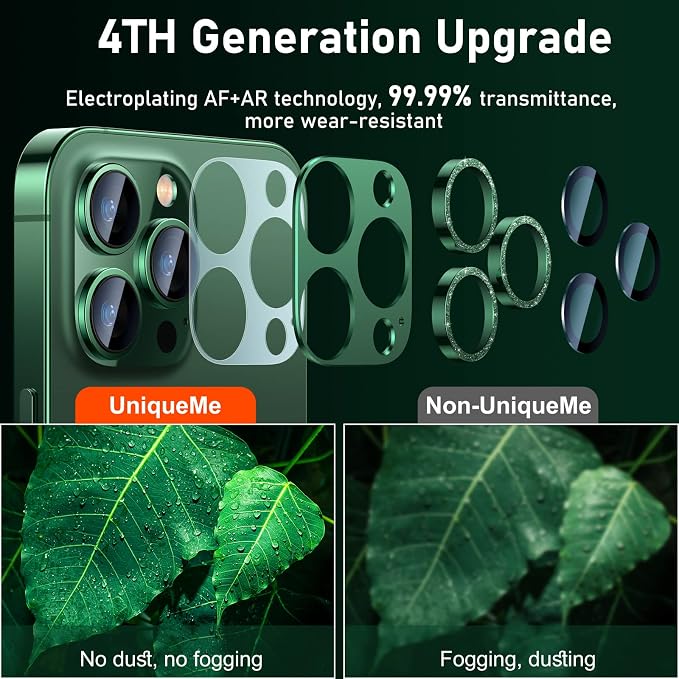 UniqueMe for iPhone 13 Pro/13 Pro Max Camera Lens Protector - Alpine Green | Strong Drop Protection, Not Easy to Fall-off, Metal Ring, Tempered Glass, Rear Camera Screen Cover, Alpine Green - Image 2