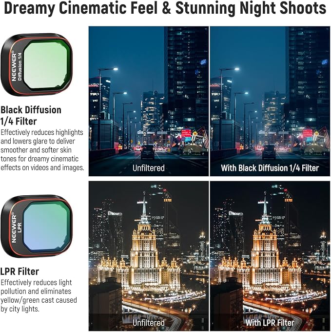 NEEWER Polarized ND Filter Set Compatible with DJI Mini 4 Pro, ND8 ND16 ND32 ND64 ND128 ND256 ND1000 ND8/PL ND16/PL ND32/PL ND64/PL LPR CPL Black Diffusion 1/4 Filter for Mist Cinematic Effect, FL-B05 - Image 5