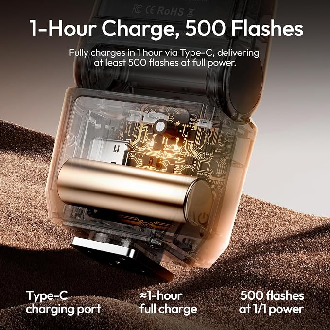 ULANZI SL03 Camera Mini Flash, Speedlite Video Light GN8 6500K for DSLR | For Sony/Canon/Fuji/Nikon, CRI 97, with Single-contact Universal Hot Shoe Mount, 90° Angle Adjustable, Typ-c Rechargeable - Image 5