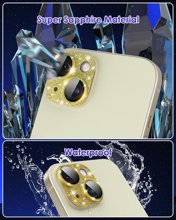 Compatible for iPhone 15/ iPhone 15 Plus/iPhone 14/ iPhone 14 Plus Camera Lens Protector GL-Plus Aluminium Alloy Ring 9H Tempered Glass Screen Camera Cover GL-Gold - Image 4