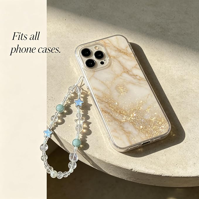 2 Pcs Phone Charm Strap Hand Wrist Strap Camera Lanyard Pearl Beaded Cute Chain String Accessories Universal for iPhone 17 Pro Max 16 15 for Samsung Women Girls Keychain Bag Blue Fish and Green Beads - Image 5