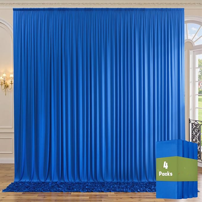 20ft x 10ft Royal Blue Backdrop Curtains for Parties, 4 Panels 5x10ft Wrinkle Free Silky Polyester Photo Backdrop Drapes Background for Birthday Graduation Photography Party Decorations by ENJOYYOURPARTY
