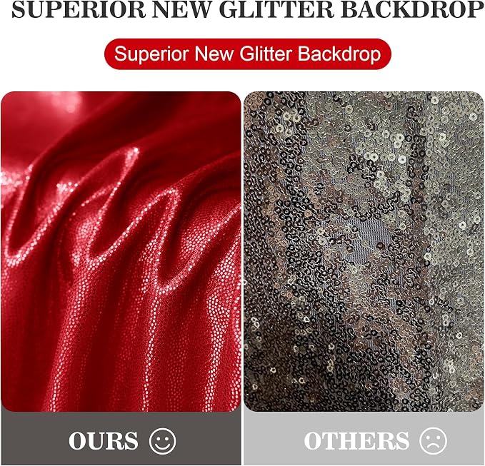 10x10ft Thick Red Glitter Backdrop Curtain Panels for Parties, Wrinkle Free Sequin Sparking Photo Backdrop Drapes, 2 Panels 5x10ft Shimmer Back Drop Cloth for Wedding Birthday Photography - Image 7
