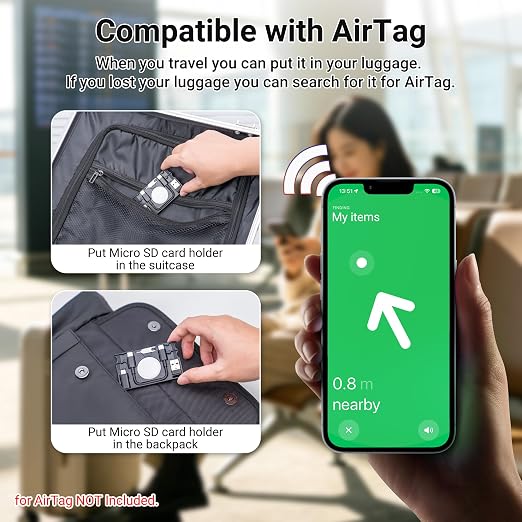 Multi-Functional Micro SD Card Holder for AirTag Portable Cable Card | for 3X TF MicroSD MSD Cards & 1x SIM Card Storage,with USB-C Cable,Type-C to Light & Type-C to Type-A Adapter,w Eject Pin - Image 5