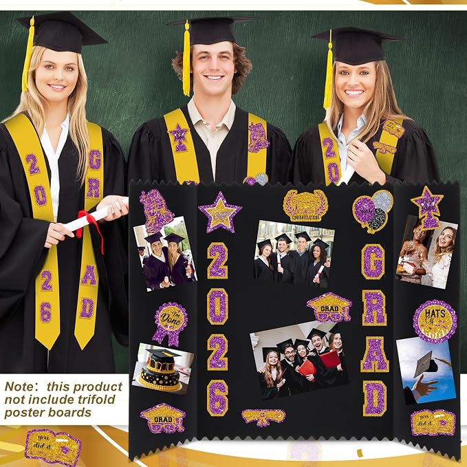 Glenmal 14 Sheets Graduation Photo Display Board Sticker Class of 2026 Purple Gold Picture Display Stickers Accessories for 2026 Grad Party College Board Photo Frame Decor (12x10inch, 8.3x8.3inch) - Image 7