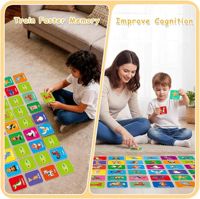 72 PCS Memory Match Game, Animal Matching Game for Kids 3 and up, Enhanced Memory Skills Card Games for Kids Ages 4-8 - Image 4