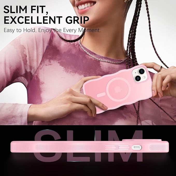 BENTOBEN Magnetic for iPhone 13 Case iPhone 14 Case, Cute Wavy [Compatible with MagSafe] Matte Anti-Slip Bumper Women Girls Boys Protective Cover for 13/14 6.1" Light Pink - Image 3