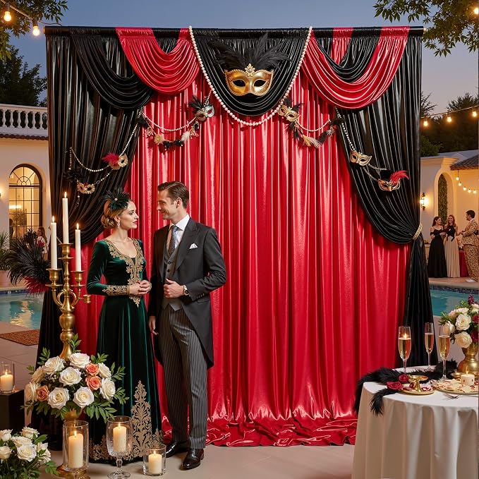 20ft x 10ft Red Black Sequin Backdrop Curtain for Parties, Wrinkle Free Glitter Photo Backdrop Drapes 4 Panels 5x10ft Back Drop Cloth for Wedding Photography Background - Image 7