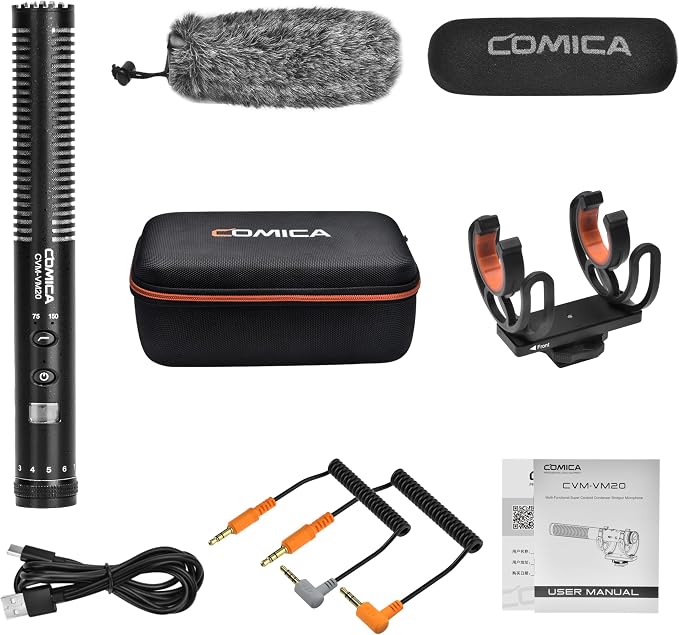 COMICA VM20 Shotgun Microphone for Camera, Super-Cardioid Camera Microphone with Rycote Shockmount, Windscreen, Wind Muff, OLED Power Display, Video Mic for Smartphones, DSLR Cameras, Camcorders - Image 7