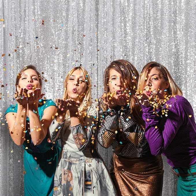 Poise3EHome Silver Backdrop,8FT x 10FT Silver Sequin Photography Backdrop Curtain for Party Decoration - Image 8