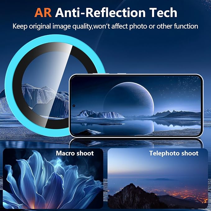 for Samsung Galaxy S25 Plus Camera Lens Protector, Individual Metal Ring Tempered Glass Lens Cover, [Strong Adsorption] Scratch Resistant Ultra-Thin HD Clear Lens Cover, 1 Set-Blue Shine - Image 5