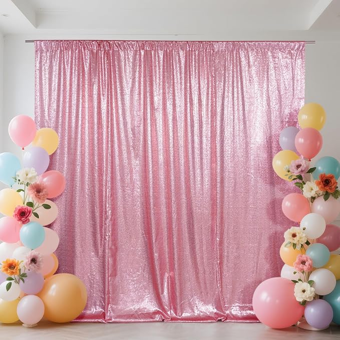 SquarePie 8x8ft Fuchsia Pink Sequin Backdrop, High Density Non-Transparent Glitter Curtain for Photography, Birthday, Wedding Party Decorations, Thick Solid Background with 4" Rod Pocket, 1 Panel by SquarePie