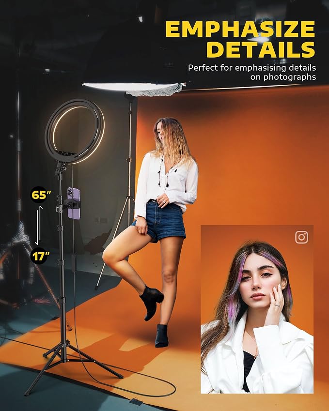 Kaiess 10.2" Selfie Ring Light with 65" Adjustable Tripod Stand | Phone Holder for Live Stream/Makeup, Upgraded Dimmable LED Ringlight for Tiktok/YouTube/Zoom Meeting/Photography (rgb) - Image 2