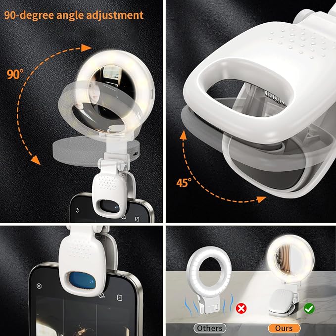 Portable Ring Light for Phone with Mirror, Rechargeable LED | Clip-On Selfie Light, 3 Colors 9 Brightness, for iPhone Laptop Webcam, Video Recording Vlogging Makeup, Content Creator - Image 5