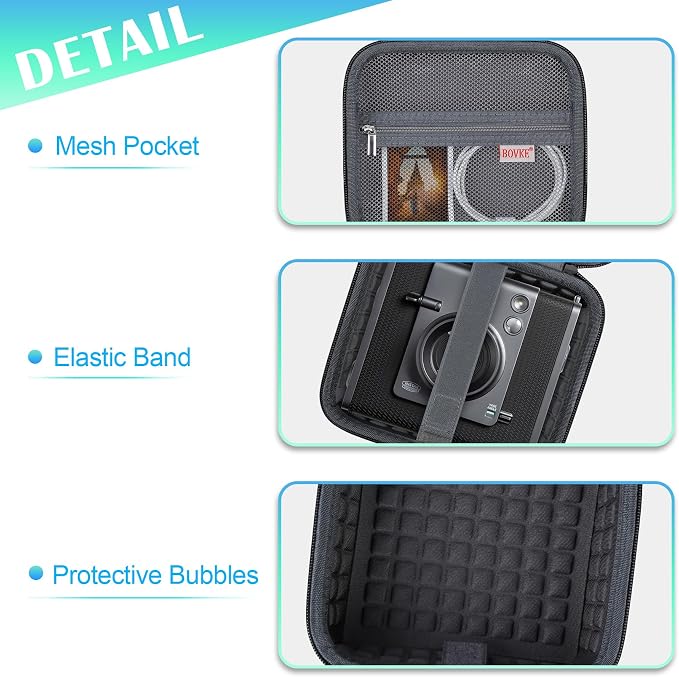 BOVKE Carrying Case for Fujifilm INSTAX Wide EVO 2-in-1 Instant Film Camera and Printer, Wide EVO Instant Camera Storage Bag Holder with Mesh Pocket for Film Filters, Cables, Film Packs, Black - Image 4