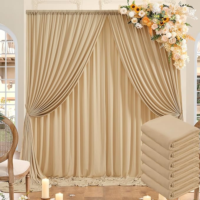 30ft x 10ft Wrinkle Free Champagne Backdrop Curtains for Parties, 6 Panels 5x10ft Thick Polyester Photo Backdrop Drapes for Wedding Birthday Party Photography Background Stand by ENJOYYOURPARTY