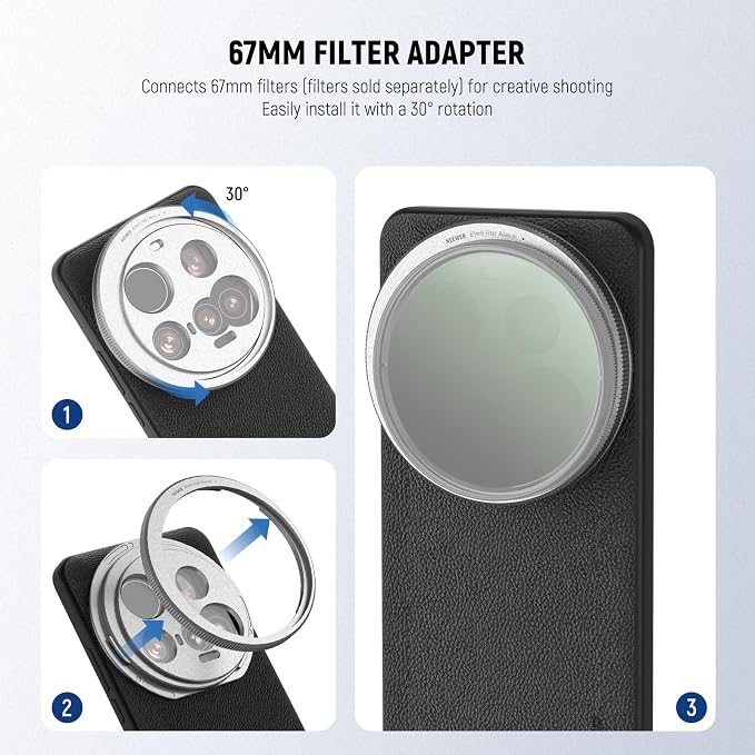 NEEWER 15 Ultra Case, Protective Phone Case Compatible with Xiaomi 15 Ultra, Heavy Duty TPU + PC Faux Leather with 17mm Lens Mounts & 67mm Filter Adapter for Wireless Charging, PA101 Black + Silver - Image 4
