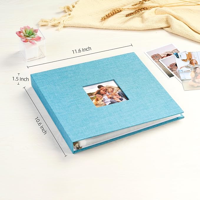 Mublalbum 10x10 Inch 3 Ring DIY Scrapbook Photo Album 80 Pages, Blue | 3 Ring Binder Scrapbook, Linen Cover, 40 Plastic Sleeves 80 Pages, Memory Book for Wedding, Baby, Family, DIY Projects - Image 2