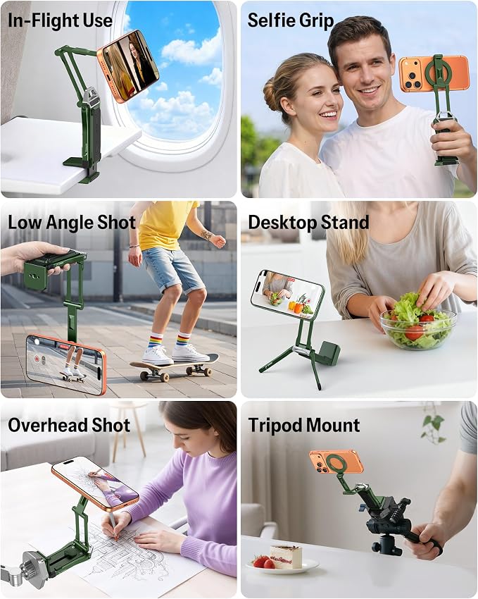 OMOTON TP02-Pro Magnetic Phone Holder, 5-in-1 Tripod Stand with Rear Attachment Plate | Desk, Kitchen, Gym, Vlogging | iPhone 12-17 Series, Blue, Green - Image 5