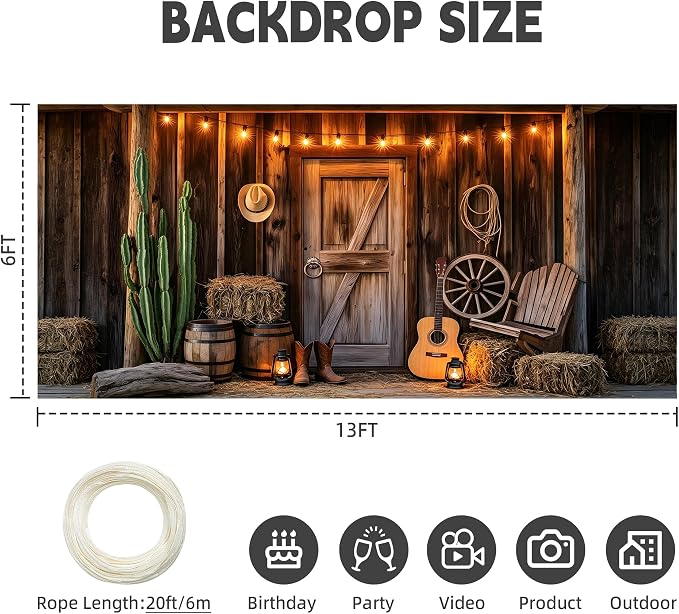 Western Cowboy Backdrop 13x6FT Photography Background for Western Theme Events - Image 2