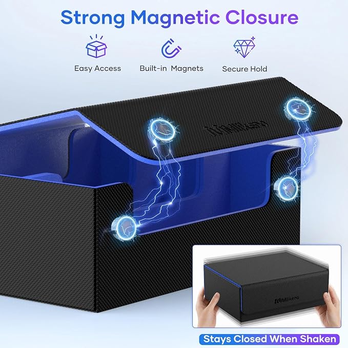 Mlikero Trading Card Storage Box, Bulk Card Storage for 1800+ Sleeved Cards, PU Leather Magnetic Closure Card Organizer with 10 Dividers & 3 Foam Stoppers, Fit for MTG, TCG and Sports Cards (Blue) - Image 5