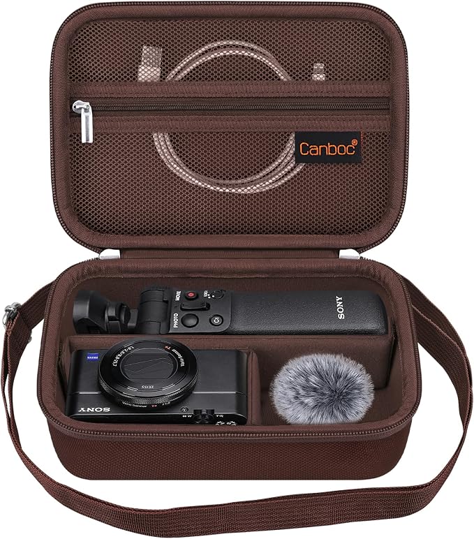 Canboc Carrying Case for Sony ZV-1F/ ZV-1/ ZV-1 II Digital Camera, Brown | Vlogger Accessory Kit Tripod Travel Storage Bag with Strap, Mesh Pocket fit Cable (Case Only) by Canboc
