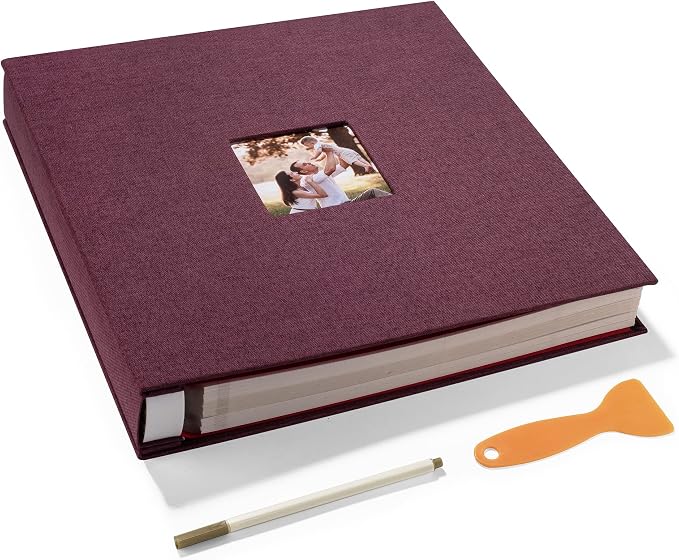 HoneyTolly Large Photo Album Self Adhesive, DIY Scrapbook Album for 600 Photos, 13"x12.6" 120 Pages Linen Cover Memory Book(Purple) by HoneyTolly