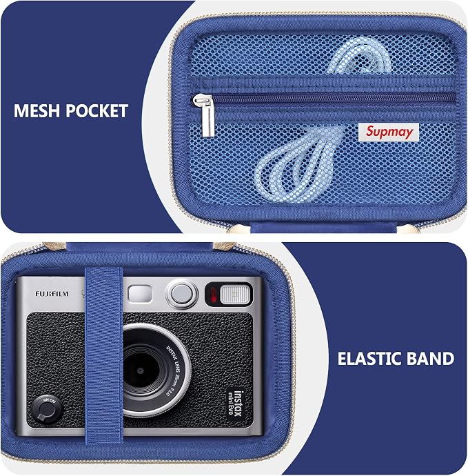 Carrying Case Compatible with Instax Mini EVO Instant Camera, INSTAX MINI EVO Camera Storage Holder Travel Bag with Mesh Pocket for Photos, USB Cables, Film, Blue - Image 4
