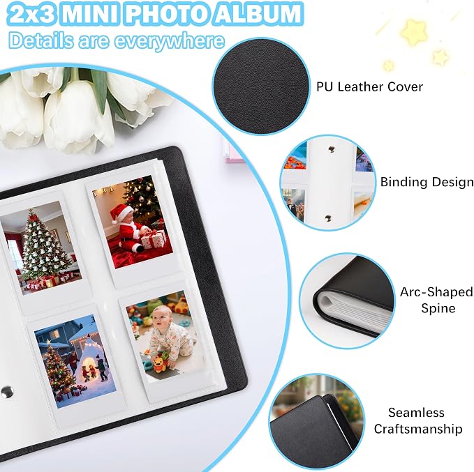 Ruibytree 320 Pockets Album for Instax Mini & Polaroid 2x3" Pictures,Black | Gift-Ready Packaging, PU Leather Cover, Acid-Free Pages, Side-Loading Clear Pockets, Durable Binding, Easy Photo Viewing - Image 5