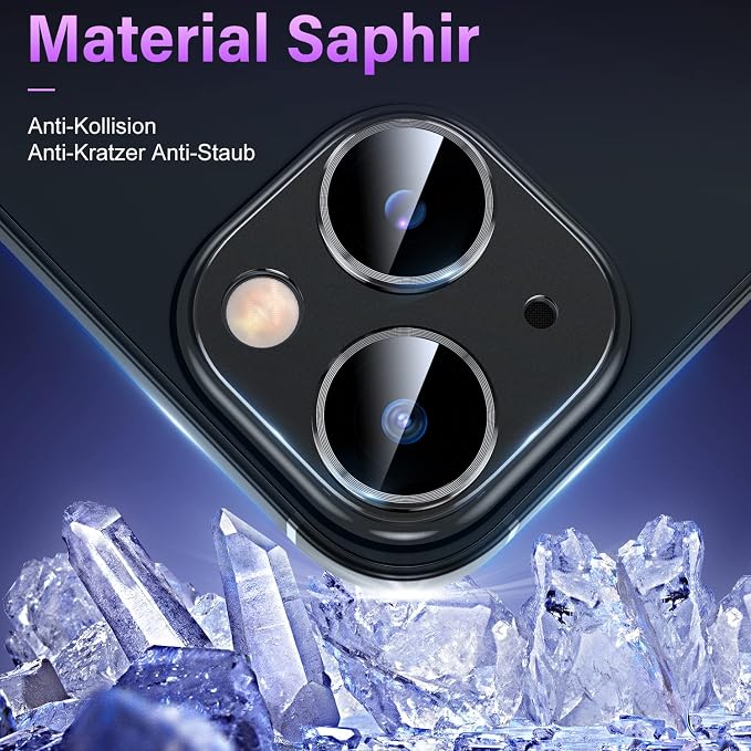 Uyiton for iPhone 14 /iPhone 14 Plus Camera Lens Protector | Not Easy to Break, Strong Adsorption, Case-Friendly, Metal 9H Sapphire Glass Rear Camera Screen Cover, Black - Image 2