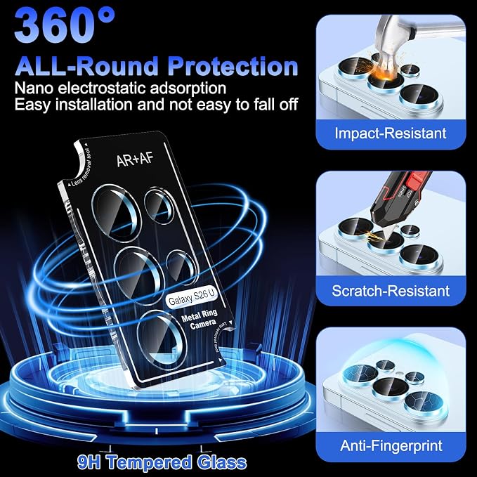 Meshine for Samsung Galaxy S26 Ultra Camera Lens Protector,Scratch Proof,Strong Adsorption,9H Hardness with Metal Ring Camera Cover,Ultra Thin Case Friendly, Accessories Lens Protector,Blue - Image 3