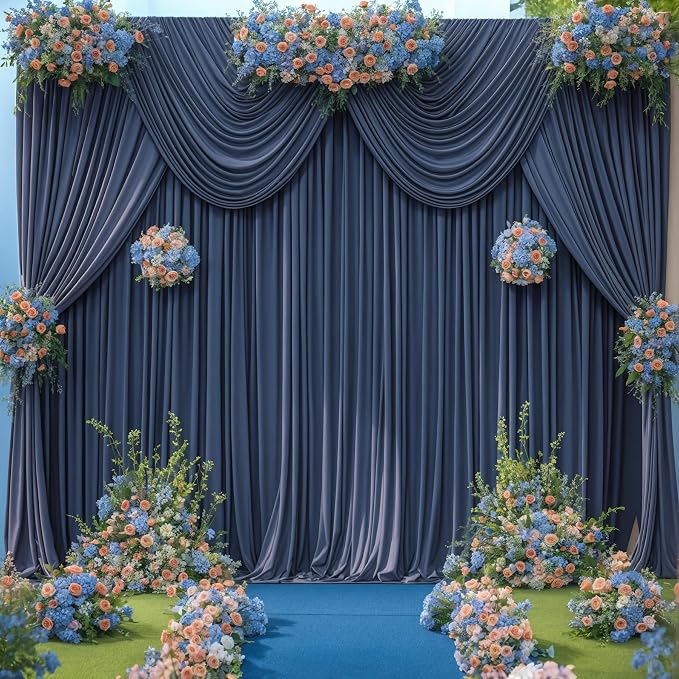 8 Panels Navy Blue Backdrop Curtains for Wedding Party Wrinkle Free Backdrops Curtain Drapes Fabric Decorations Photo Back Drop Cloth for Baby Shower Photography Stage Reception 40ft(W) x 12ft(H) - Image 3
