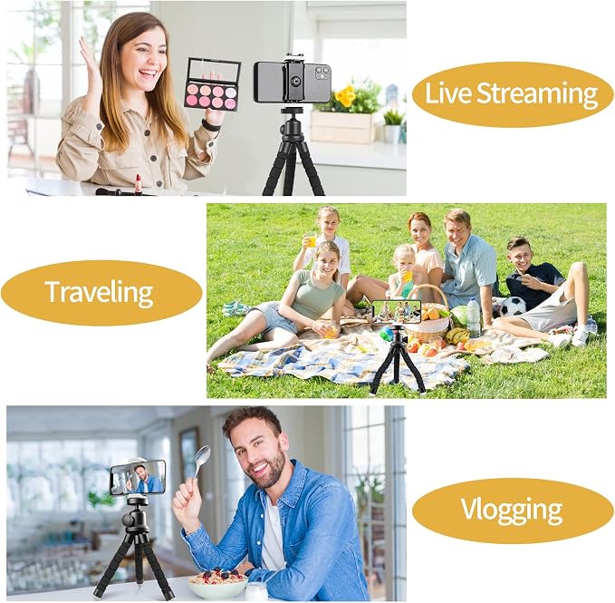 Phone Tripod for iPhone, Flexible Mini Stand with Remote for Recording | Compact flexible tripod with remote, ideal for selfies, video recording, travel and everyday phone support - Image 2