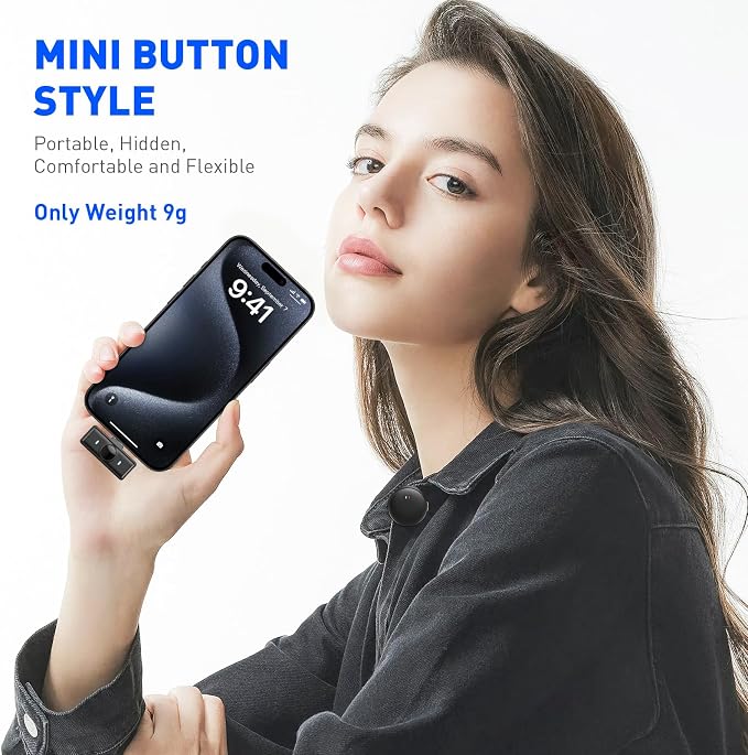 2 Pcs Wireless Lavalier Microphone for iPhone 17 16 to 7/Androids/PC/Camera | 30H Charging Case, 2.4G, 48kHz/24bit, DSP Noise Reduction, Mute, Clip-on Mini Mics for Live Streaming/Vlogging/TikTok/YouTube - Image 3