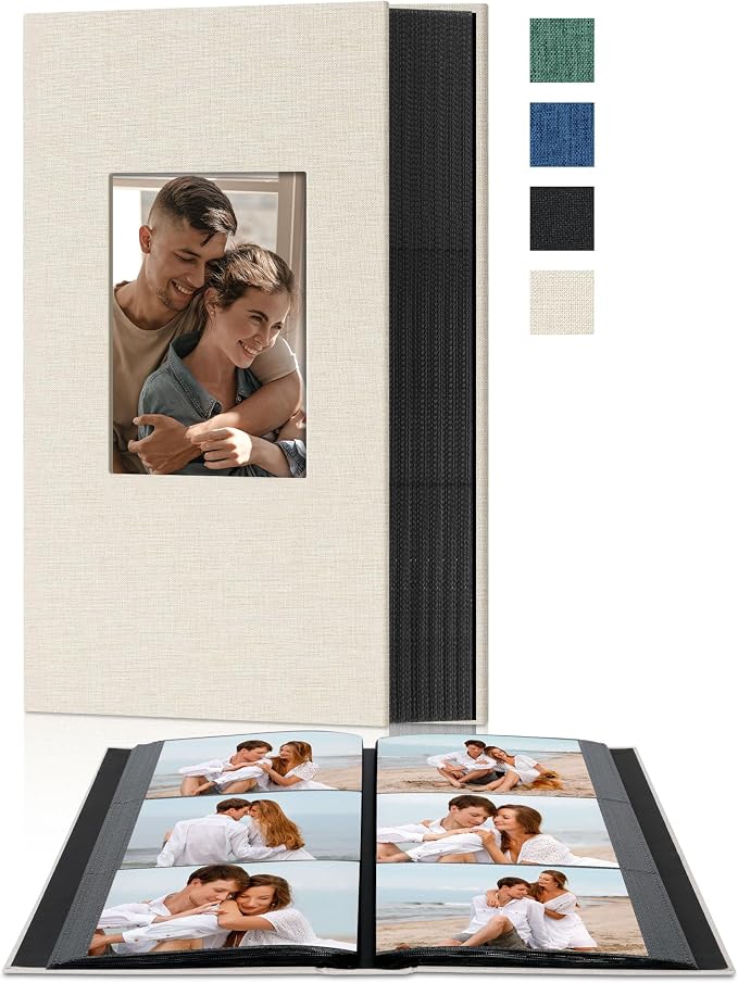 4x6 Slip In Photo Album Holds 300 Pockets Cloth Cover Beige | DIY cover window, Acid free pages, PVC free pockets, Family Travel Wedding, Gift ready by Remowith
