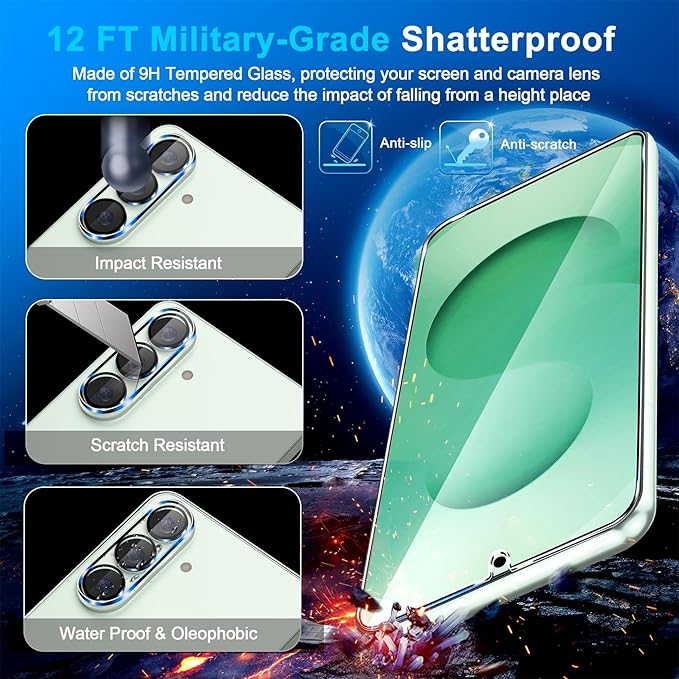 firtstnow 3 Pack for Samsung Galaxy S26 Plus Screen Protector Tempered Glass + 3 Pack Camera Lens Protector, Military Grade Shatterproof, 9H Hardness, Fingerprint Unlock, Case Friendly 6.7 Inch - Image 5