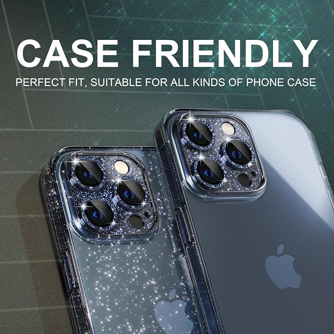 Choiche for iPhone 15 Pro/iPhone 15 Pro Max Camera Lens Protector | Bling Camera Cover with 9H Tempered Glass Lens Screen Protector Metal Ring Decoration Accessories (Glitter-Titanium Blue) - Image 5