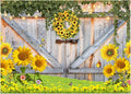 Sunflower Photo Backdrop for Photography, 10x8ft | Vinyl Wall Background for Photoshoot, Yellow Flower, Rustic Barn Wood Door, for Birthday Decorations, Outdoor Party by TERSUM