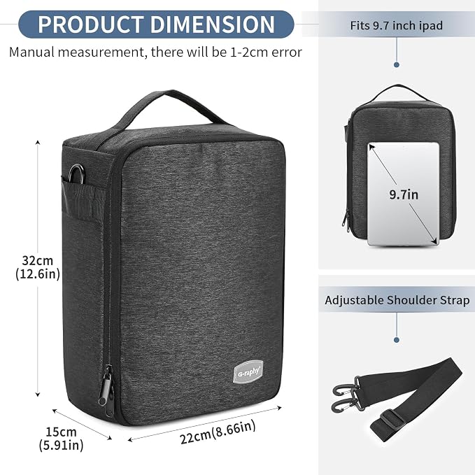 G-raphy Camera Insert Bag Lenses Cases with Large Capacity Camera Case Dividers with Grab Handle and Removal Strap Shockproof for DSLR SLR Mirrorless Cameras and Other Photography Accessories (Grey) - Image 2