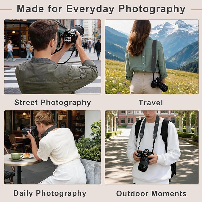 Camera Strap, Adjustable Neck & Shoulder Strap with Quick Release Buckles | Comfortable Cotton-Feel Black Herringbone Strap with 4 Quick Release Buckles, DSLR, Mirrorless Camera & Camcorder Compatible - Image 4